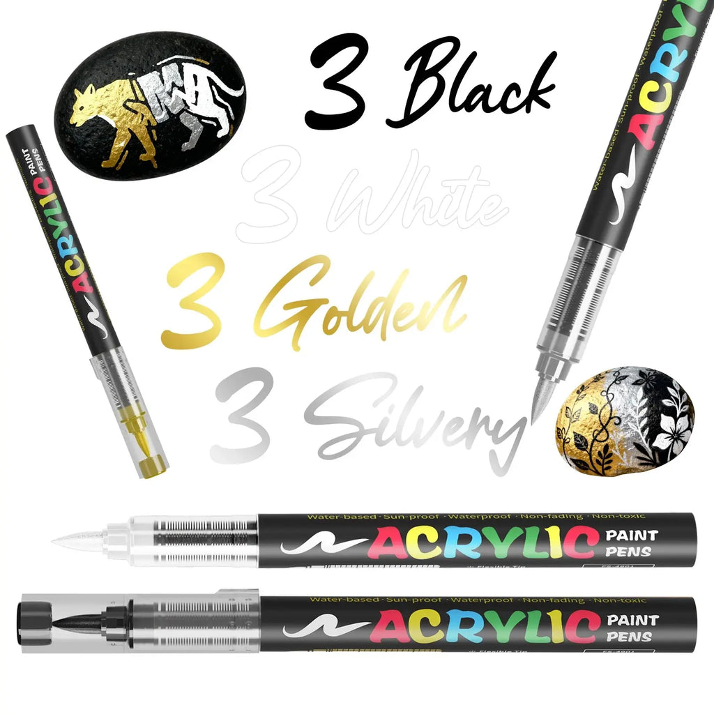 Lot de 12 marqueurs de peinture acrylique liquide (or, argent, noir, blanc), marqueurs de peinture, stylos à pointe feutre, ensemble de papeterie, dessin artistique, artisanat DIY, fournitures de rentrée scolaire, adap Ma boutique