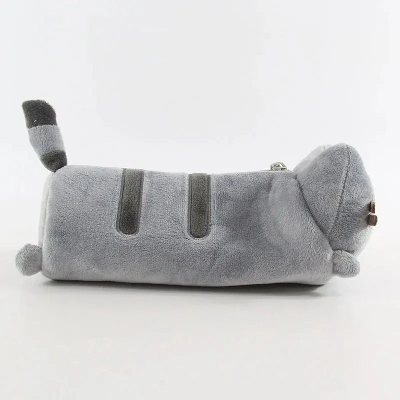 Sac à crayons en peluche chat rayé gris mignon de dessin animé, sacs de rangement de papeterie grande capacité, étui à stylos chat, fournitures scolaires Ma boutique