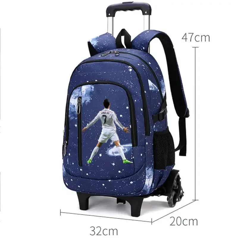 CR7 Ronaldo 2 en 1 sac à dos chariot ciel étoilé sac grande capacité étanche ordinateur portable peut monter les escaliers retour à l'école sac Ma boutique