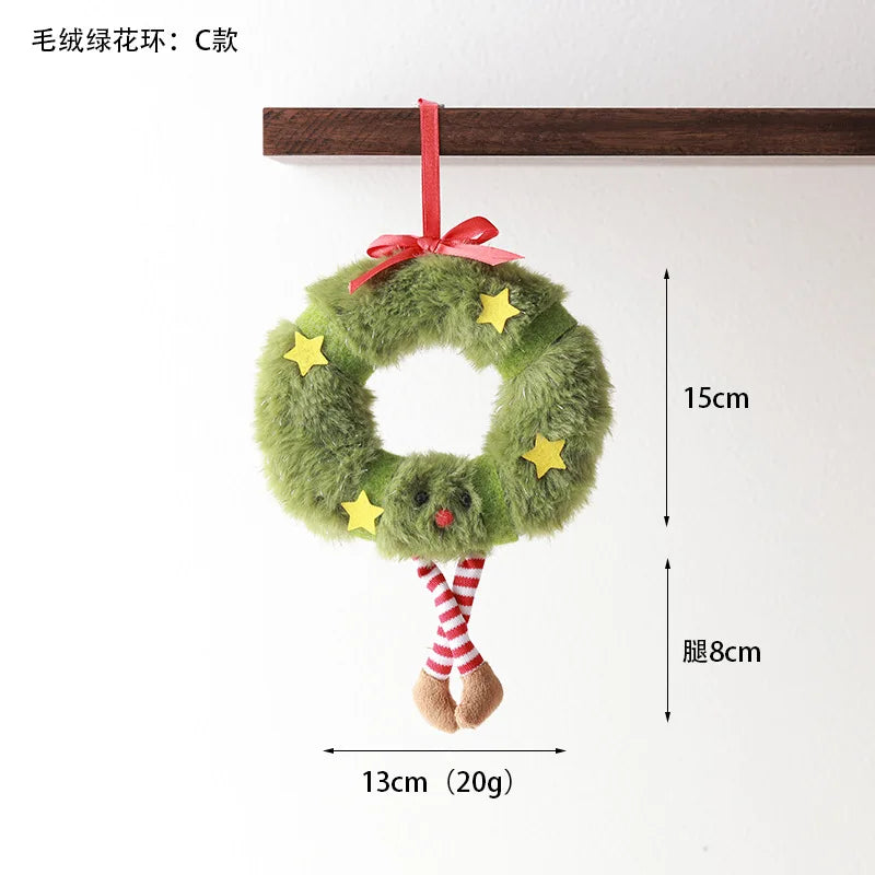 Ornements de Noël en forme de poupée de dessin animé, pendentifs de couronne verte de Noël, décorations de Noël 2026, Joyeux Noël, Feliz Navidad, Bonne Année