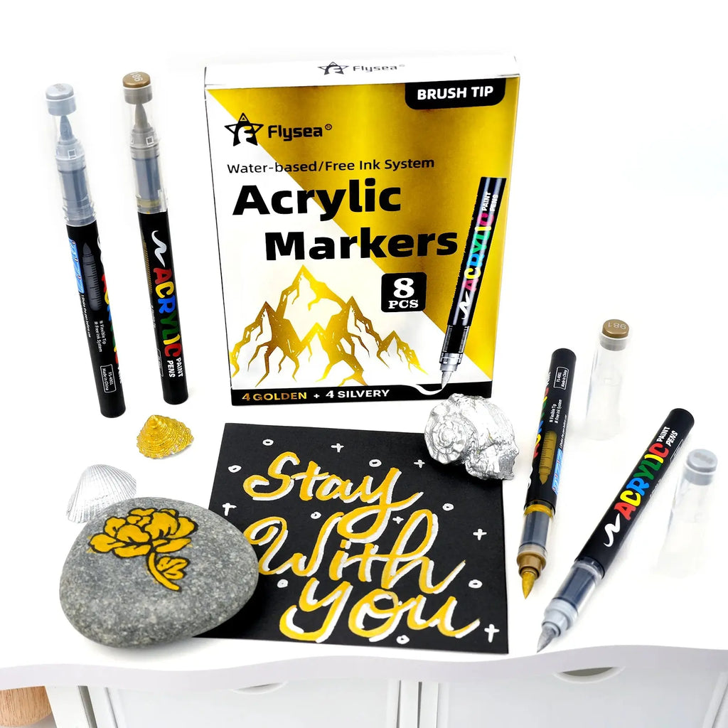 Lot de 12 marqueurs de peinture acrylique liquide (or, argent, noir, blanc), marqueurs de peinture, stylos à pointe feutre, ensemble de papeterie, dessin artistique, artisanat DIY, fournitures de rentrée scolaire, adap Ma boutique