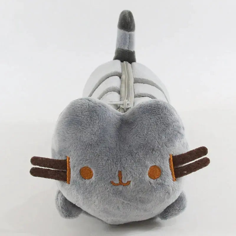 Sac à crayons en peluche chat rayé gris mignon de dessin animé, sacs de rangement de papeterie grande capacité, étui à stylos chat, fournitures scolaires Ma boutique