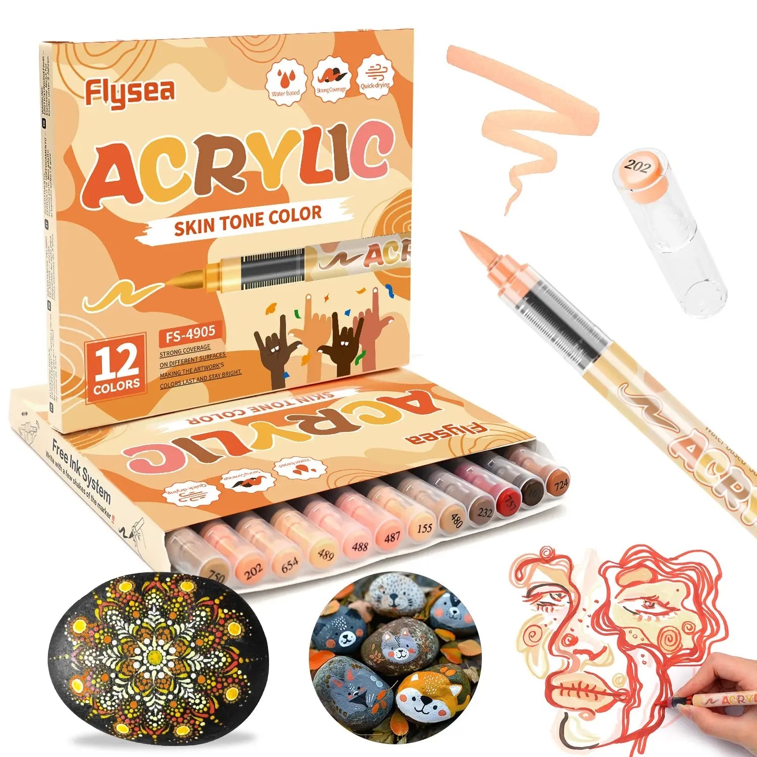 Marqueurs acryliques pour peau, 12 à 48 couleurs, marqueurs de peinture acrylique, séchage rapide, couleurs durables et vibrantes pour créer des œuvres d'art, fournitures artistiques, cadeaux pour étudiants, cadeaux po Ma boutique