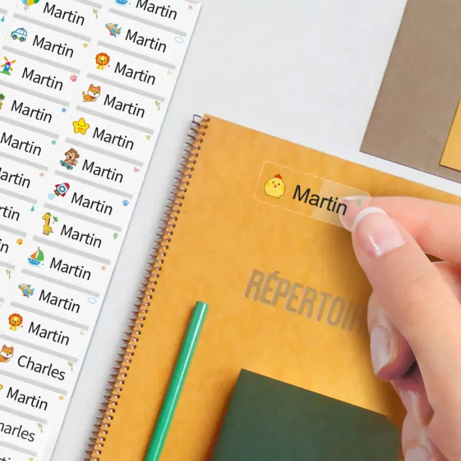 Autocollants de nom transparents imperméables personnalisés-étiquettes multilingue personnalisées pour fournitures scolaires pour enfants (hébreu/anglais/espagnol) Ma boutique