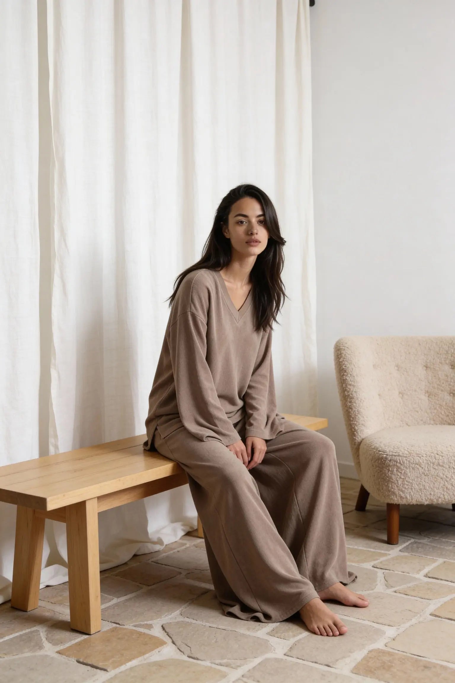 Terry & Co. - Relaxed French Terry Matching Lounge Set For Women 2PC In Latte PRIV the Brand