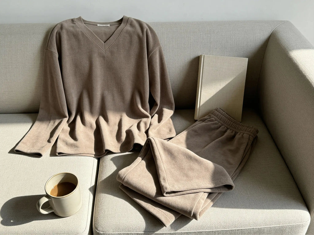 Terry & Co. - Relaxed French Terry Matching Lounge Set For Women 2PC In Latte PRIV the Brand