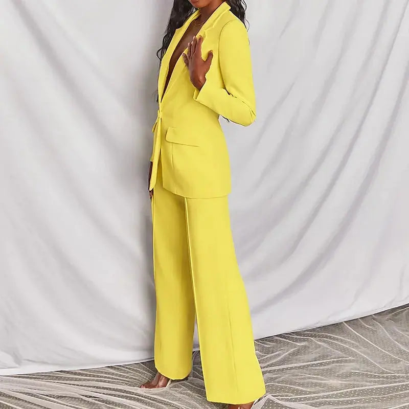 Women's Business Suit Set – Lapel Button-Down Blazer and Straight Leg Trousers AURABAGS SHOP