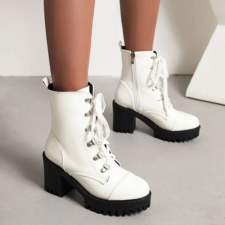 Women's Mid-Calf Patent Leather Boots – High Heel Riding Style Fashion Footwear AURABAGS SHOP
