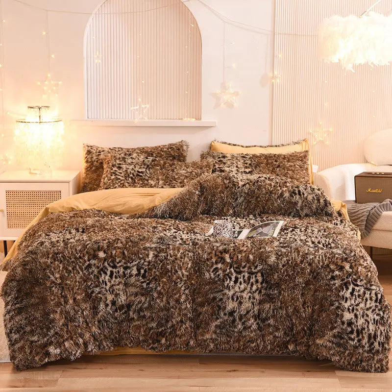 4-Piece Mink Velvet Bedding Set – Soft Polyester Duvet Cover, Flat Sheet & Pillowcases AURABAGS SHOP