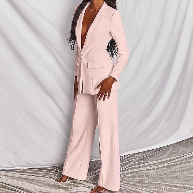 Women's Business Suit Set – Lapel Button-Down Blazer and Straight Leg Trousers AURABAGS SHOP