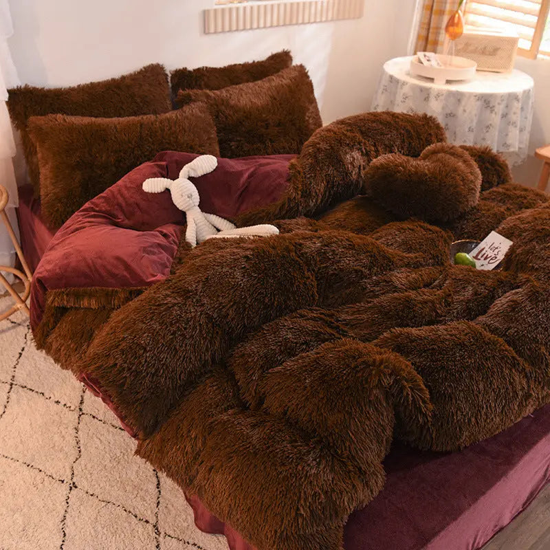 4-Piece Mink Velvet Bedding Set – Soft Polyester Duvet Cover, Flat Sheet & Pillowcases AURABAGS SHOP